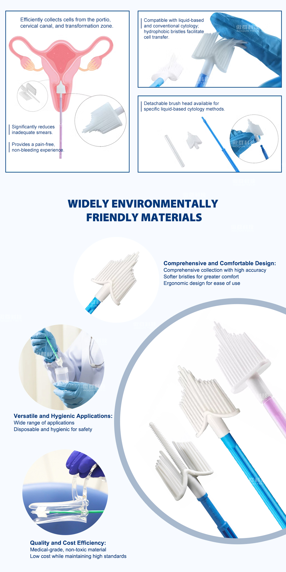 Disposable Sterile Cervical Brush for Pap Smear Soft Bristle Biocompatible