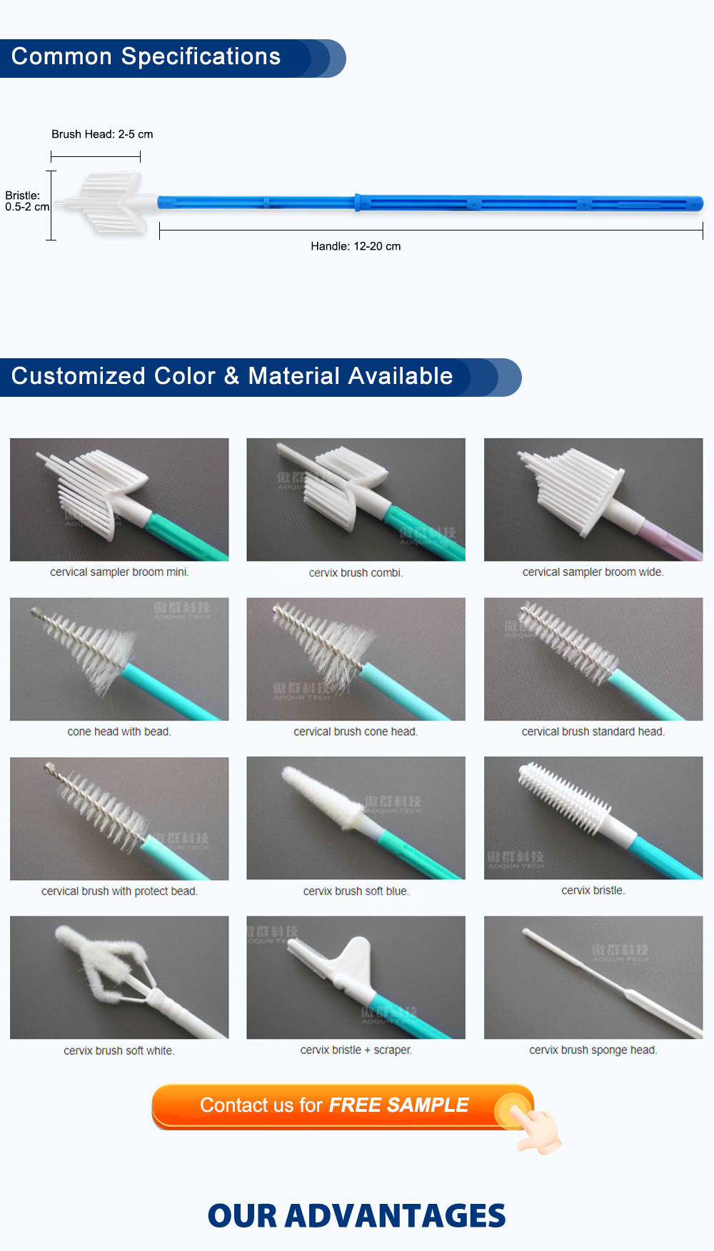 Disposable Sterile Cervical Brush for Pap Smear Soft Bristle Biocompatible