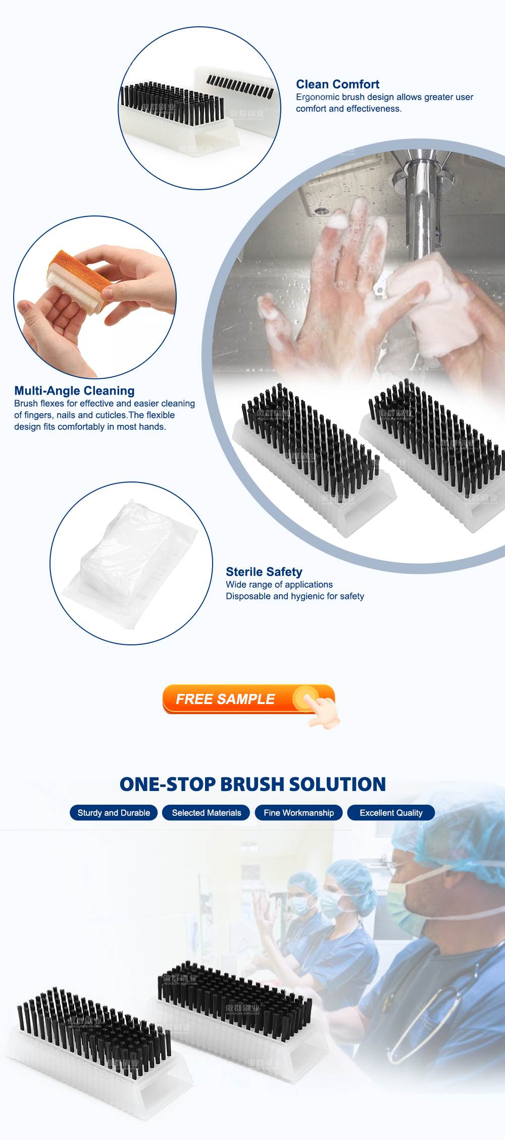 Hospital Use Disposable Medical Surgical Sponge Nail Hand Washing Double-Sided Cleaning Scrub Brush