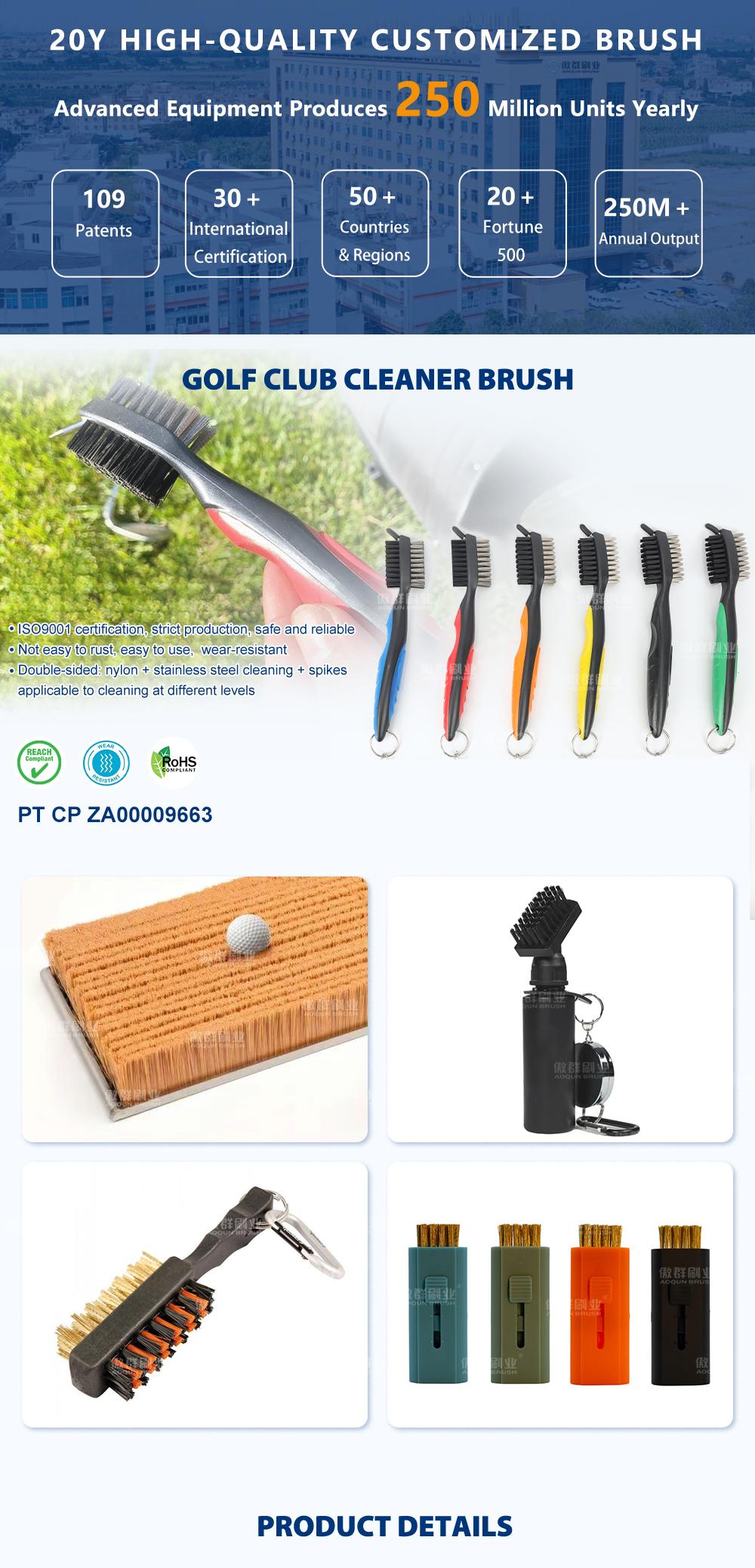 Golf Club Brush | Groove Cleaner Brush |  Retractable zip-line aluminum carabiner