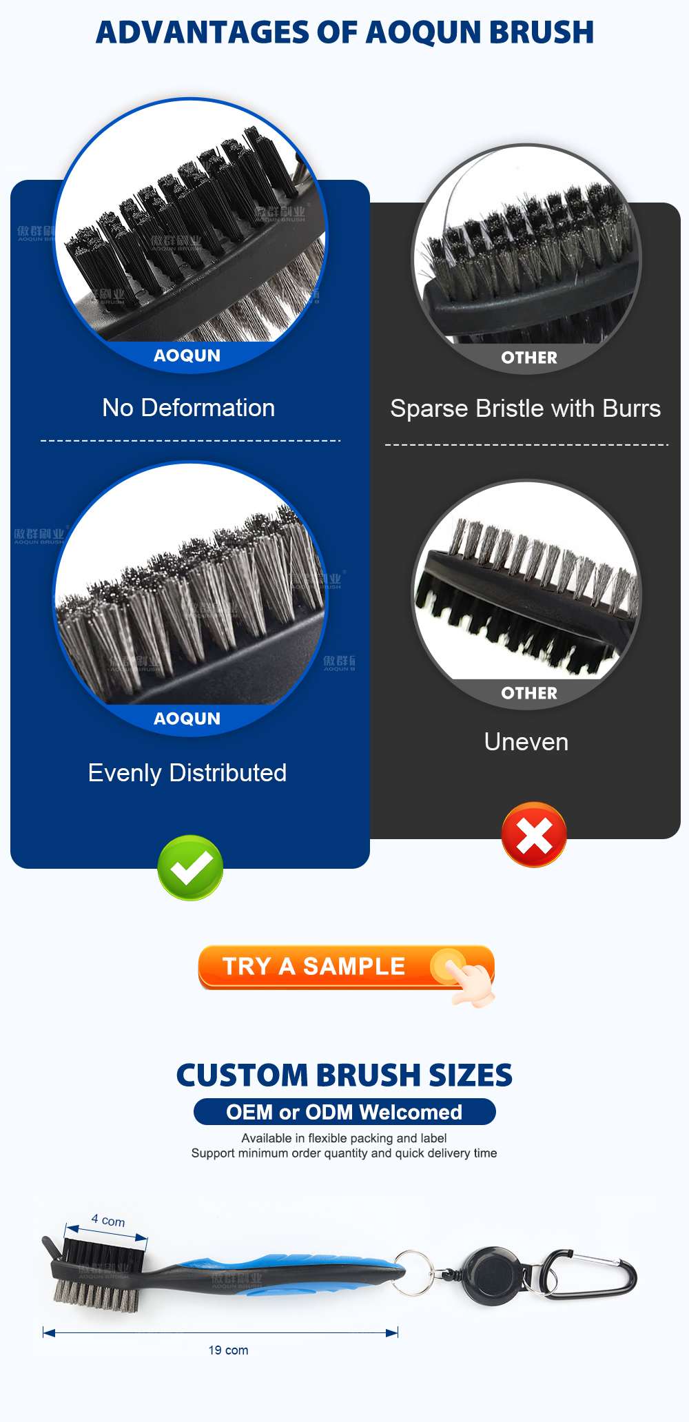 Golf Club Brush | Groove Cleaner Brush |  Retractable zip-line aluminum carabiner