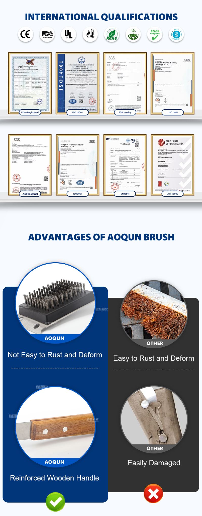 Grill Brush and Scraper for Barbecue | Wooden Handle and Replaceable Stainless Steel Bristles Head