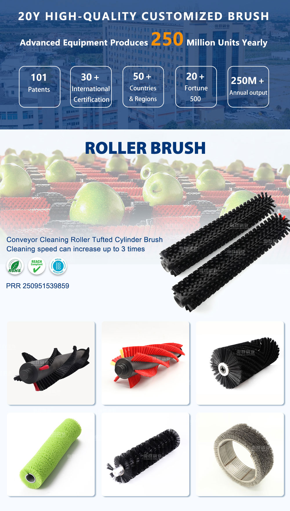 Tufted Cylinder Roller Brush | Fruit Vegetable Brush | Metal Deburring & Polishing | Pharmaceuticals Brushes