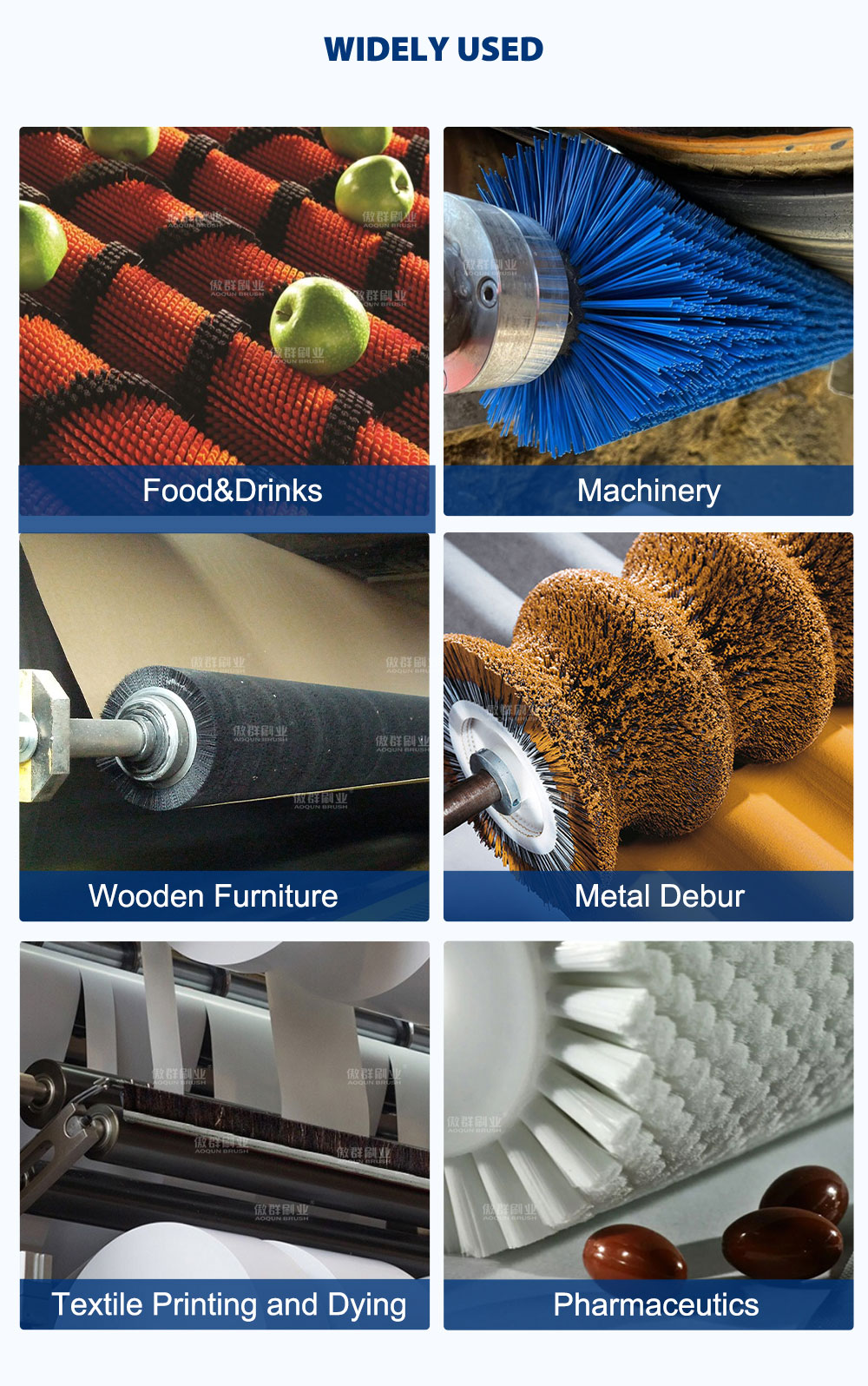 Tufted Cylinder Roller Brush | Fruit Vegetable Brush | Metal Deburring & Polishing | Pharmaceuticals Brushes