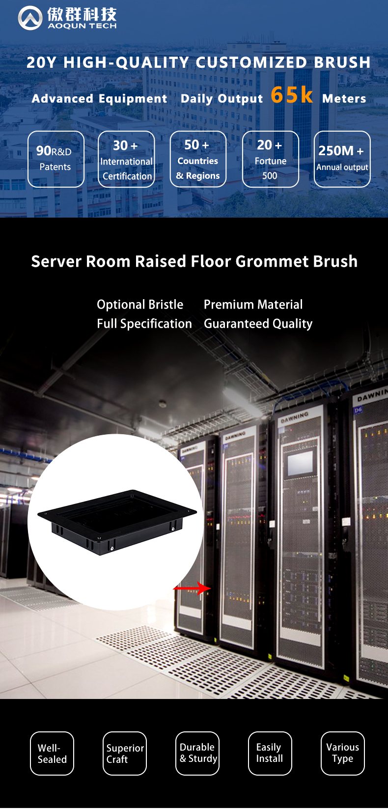 Seal Brush Floor Grommets for Raised Access Floors | Cable Management Brush