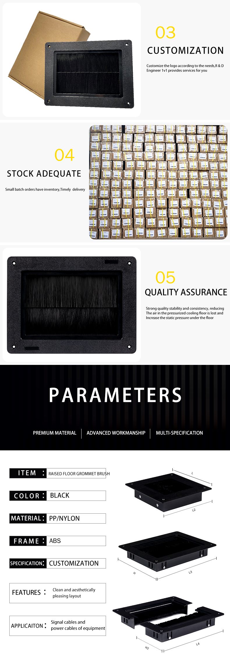 Seal Brush Floor Grommets for Raised Access Floors | Cable Management Brush