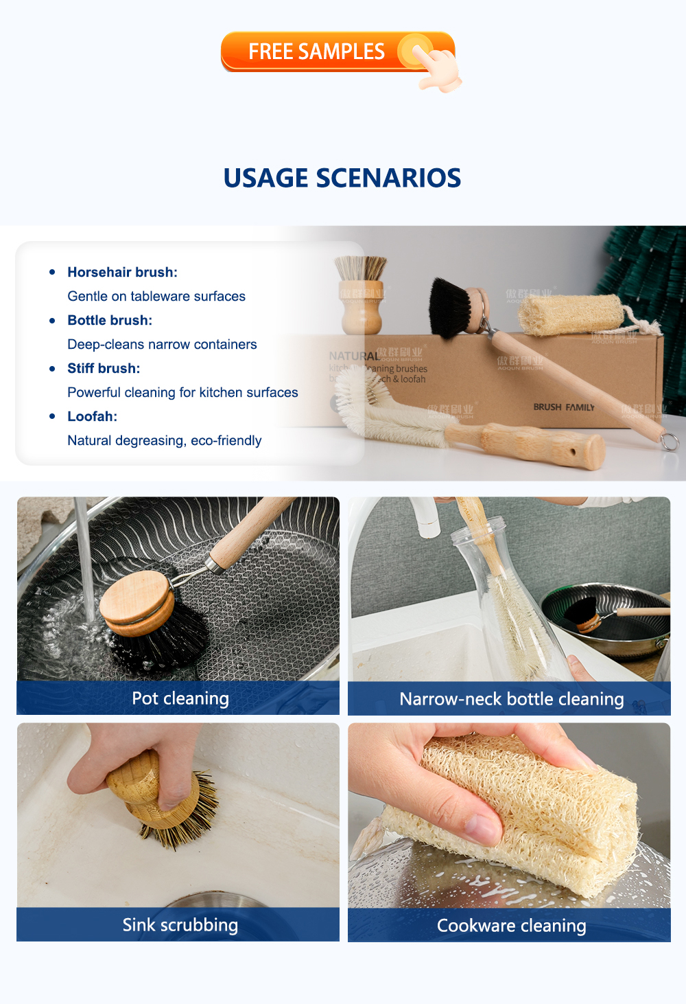 Wooden Kitchen Cleaning Brush Set details 4